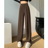 ブラウン | ハイウエストスラックス セミワイドパンツ | Miniministore