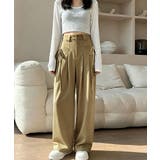 ベージュ | ハイウエストタックパンツワイドスラックス | Miniministore