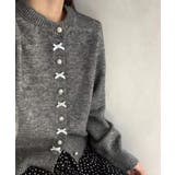 ダークグレー | リボンニットカーディガンパールボタン無地 | Miniministore