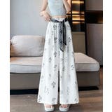 ホワイト | 涼感上品花柄プリントイージーパンツ レディース 体型カバー美脚見え | SUNSHINE CLOSET