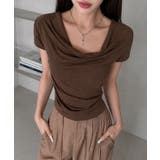 ブラウン | オフショルTシャツ 胸元ドレープトップス | Miniministore