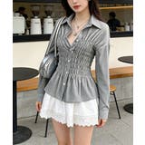 ブラック | ストライプ柄シャーリングシャツ襟付き長袖 | Miniministore