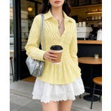 イエロー | ストライプ柄シャーリングシャツ襟付き長袖 | Miniministore