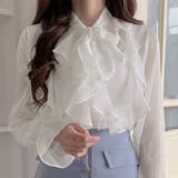 ホワイト | フリルブラウス 長袖 シアートップス上品 | ANGELCLOSET