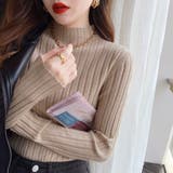 ダークベージュ | リブニットトップス プチハイネック | Miniministore