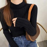 ブラック | リブニットトップス プチハイネック | Miniministore