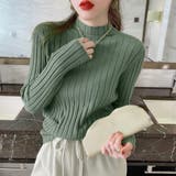 ダークグリーン | リブニットトップス プチハイネック | Miniministore