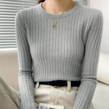 ライトグレー | リブニットトップス 長袖リブカットソー | Miniministore