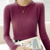 パープル | リブニットトップス 長袖リブカットソー | Miniministore