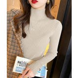 ベージュ | ボトルネックリブニットトップスレディース | Miniministore