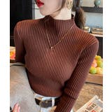 レッドブラウン | ボトルネックリブニットトップスレディース | Miniministore