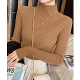 キャメル | ボトルネックリブニットトップスレディース | Miniministore
