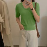 グリーン | 半袖 サマーニット レディースニットソー | ANGELCLOSET