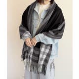 ブラック | チェック柄マフラーレディース大判ストール | Miniministore