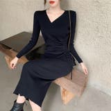 ブラック | カシュクール リブニットワンピース 秋冬 | Miniministore