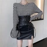 ブラック | ハイウエスト レザースカートレースアップ | Miniministore