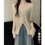 透かし編みVネックニット フロントボタン | Miniministore | 詳細画像1