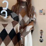 タートルネックニットトップス アーガイル | Miniministore | 詳細画像1 