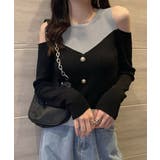 ブラック×グレー | ニットトップス オフショルダーリブニット | SUNSHINE CLOSET