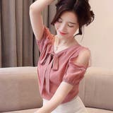 ピンク | 前後2way シフォン ブラウス 半袖 | ANGELCLOSET