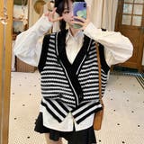 ニットジレ ボーダー柄 配色ベスト 秋冬 | Miniministore | 詳細画像4 