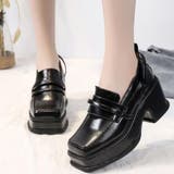 ブラック | 厚底パンプス 黒 レディース スクエアトゥ | Miniministore