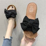 ブラック | リボンサンダル レディース ぺたんこ | Miniministore