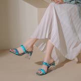 ブルーグリーン | クリアヒールサンダル ダブルベルト 花柄 | ANGELCLOSET