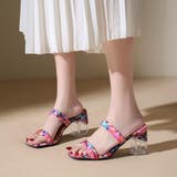 ローズピンク | クリアヒールサンダル ダブルベルト 花柄 | ANGELCLOSET