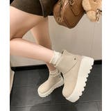 ベージュ | 厚底ショートブーツ 秋冬シューズ美脚脚長 | Miniministore