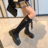ブラック | 厚底 ロングブーツ レースアップ 韓国風 | Miniministore