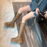 ライトブラウン | 厚底 ロングブーツ レースアップ 韓国風 | Miniministore