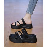 ブラック | 厚底サンダル クロスストラップ夏靴 軽量 | Miniministore