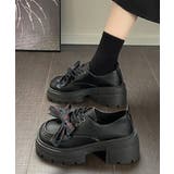 ブラック | チェックリボン厚底ローファーレースアップ | Miniministore