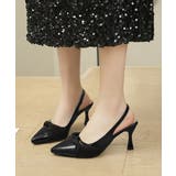 ブラック | リボンスリングバックパンプス美脚ミュール | Miniministore