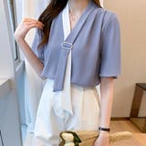 ブルー | ボウタイブラウスフレア袖レディース 無地 | Miniministore