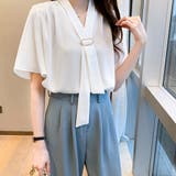 ホワイト | ボウタイブラウスフレア袖レディース 無地 | Miniministore