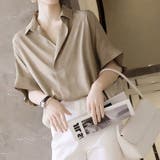 ライトベージュ | スキッパーシャツ シフォンシャツブラウス | ANGELCLOSET