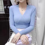 薄ブルー | Vネック ニット トップス | Miniministore