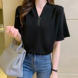 ブラック | フレアスリーブ ブラウス 半袖レディース オフィスカジュアル | Miniministore