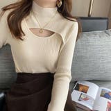 ベージュ | ニットトップス 胸開き プチハイネック | Miniministore
