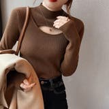 ブラウン | ニットトップス 胸開き プチハイネック | Miniministore