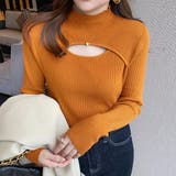 オレンジ | ニットトップス 胸開き プチハイネック | Miniministore
