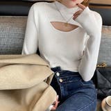 ホワイト | ニットトップス 胸開き プチハイネック | Miniministore