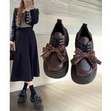 チェックリボン厚底ローファーレースアップ | Miniministore | 詳細画像1 