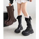 ダブルベルト厚底エンジニアロングブーツ秋 | Miniministore | 詳細画像1