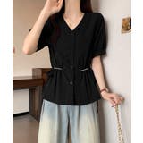 ドロストシャツブラウス パール付夏服半袖 | Miniministore | 詳細画像4