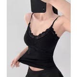 ブラック | レースキャミソール カップ付きブラトップ | ANGELCLOSET