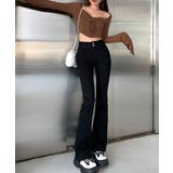 ブラック | セミフレアデニムパンツ 美脚おしゃれ | Miniministore