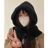 ブラック | フード付きニットマフラー韓国風バラクラバ | Miniministore